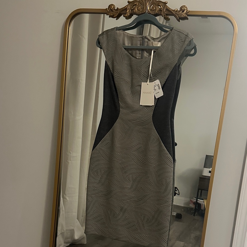 NWT MANTU Two-Tone Gray Midi Dress